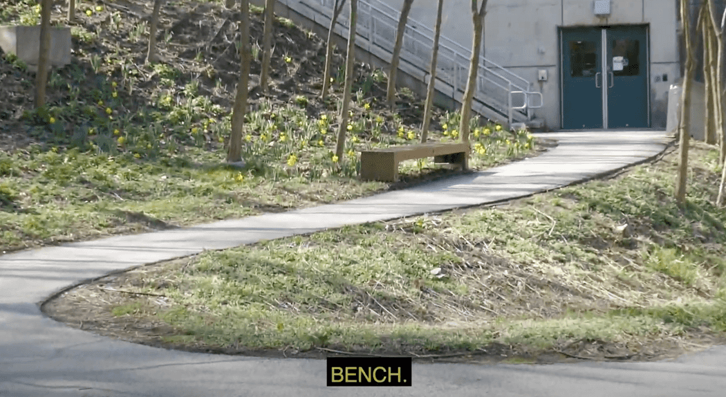 a bench in a grassy area, the subtitle in capital letters reads bench